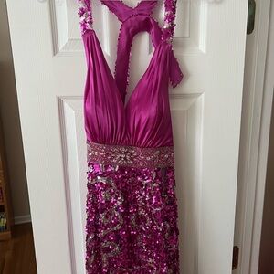 Pink Sequin Halter Dress